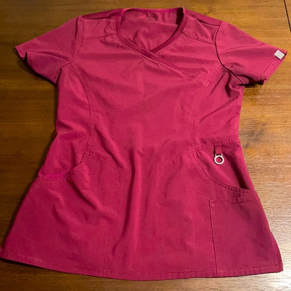 Cherokee Wine Mock Wrap Top Scrubs Size XS - Picture 2 of 10